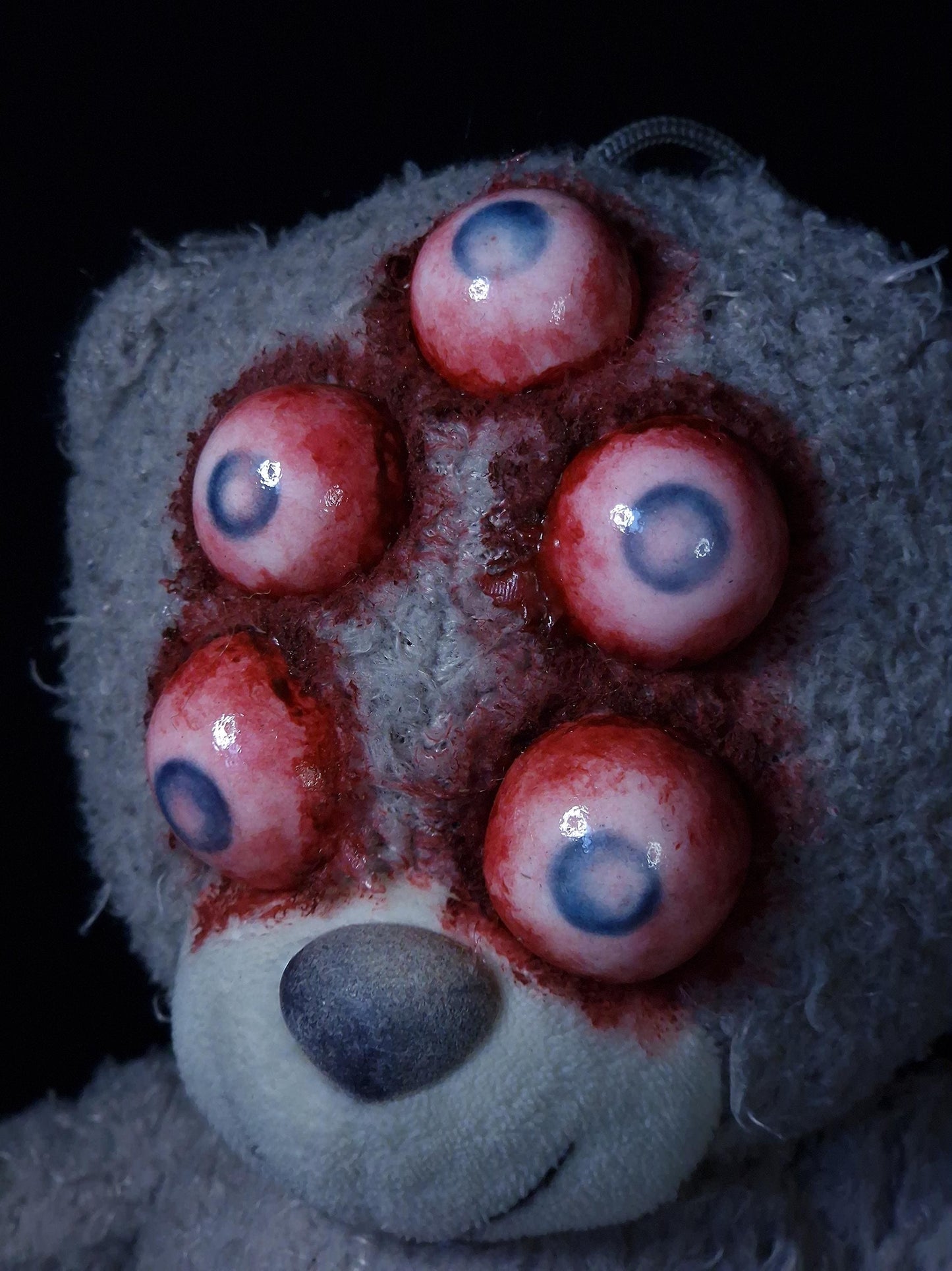Creepy horror scary teddy bear disturbing spooky haunted stuffed animal toy frightening terrifying monster eyes handmade plushie unique