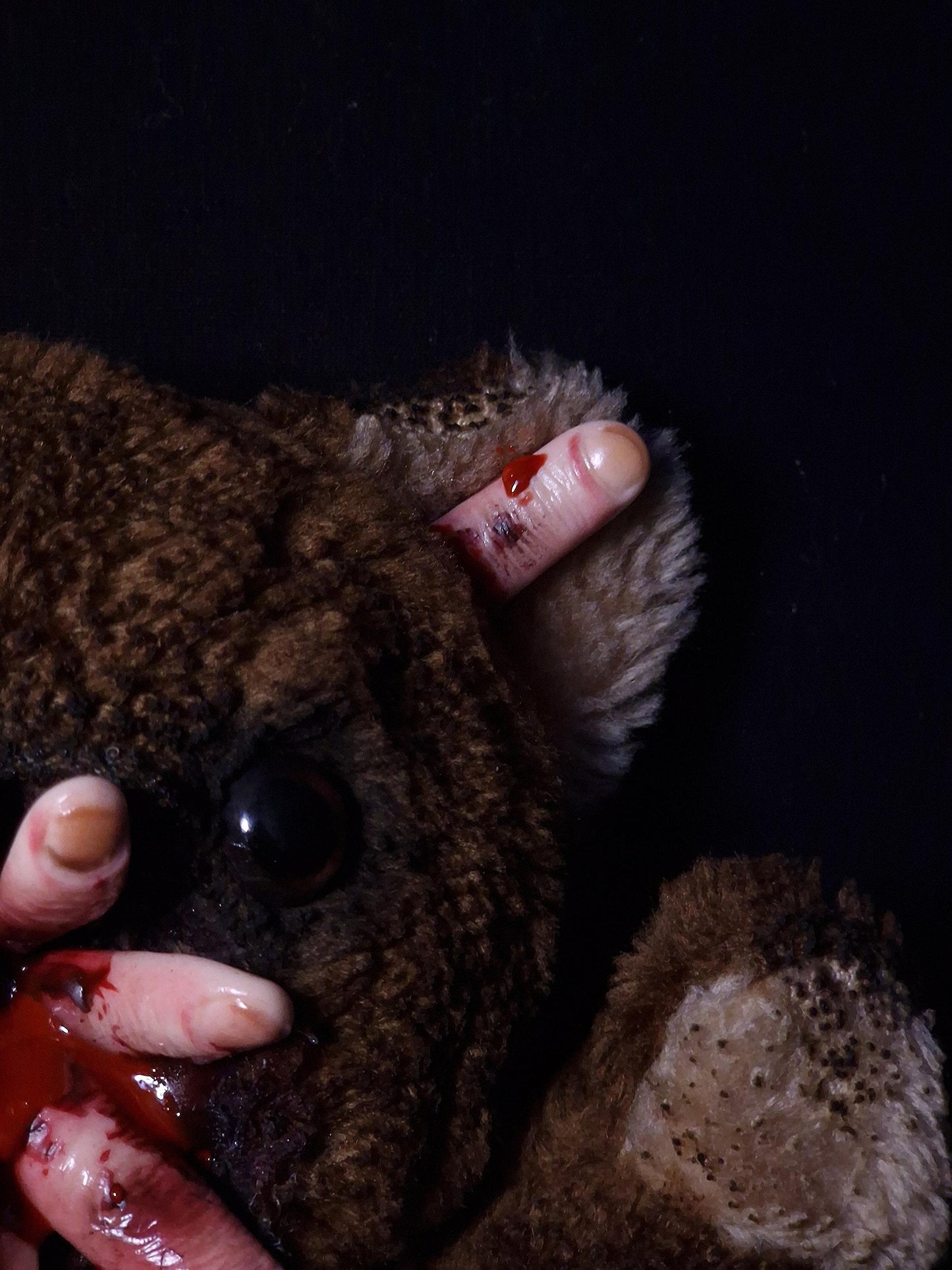 Don't eat my fingers teddy bear