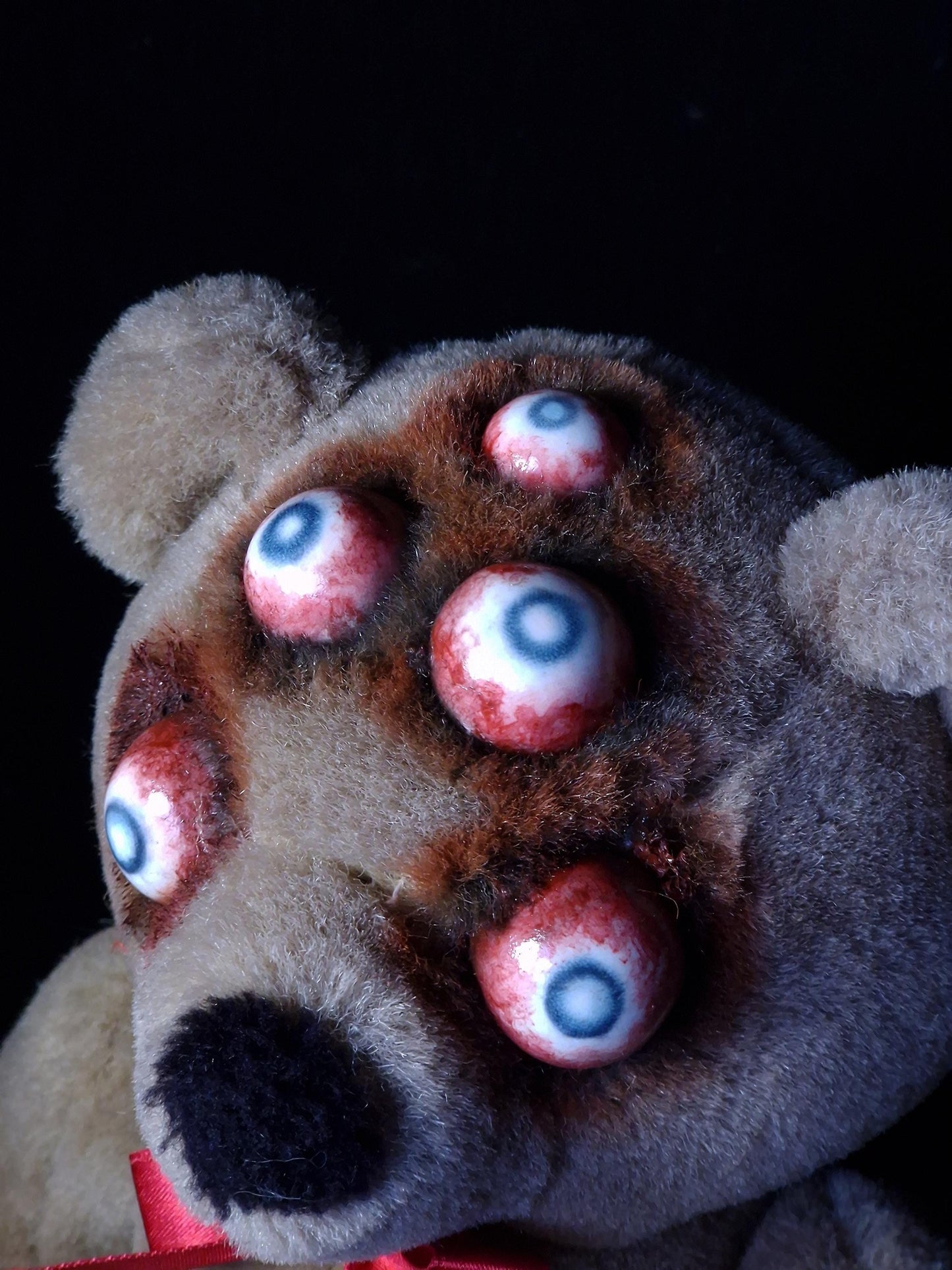 Creepy horror scary teddy bear disturbing spooky haunted stuffed animal toy frightening terrifying monster eyes handmade plushie unique