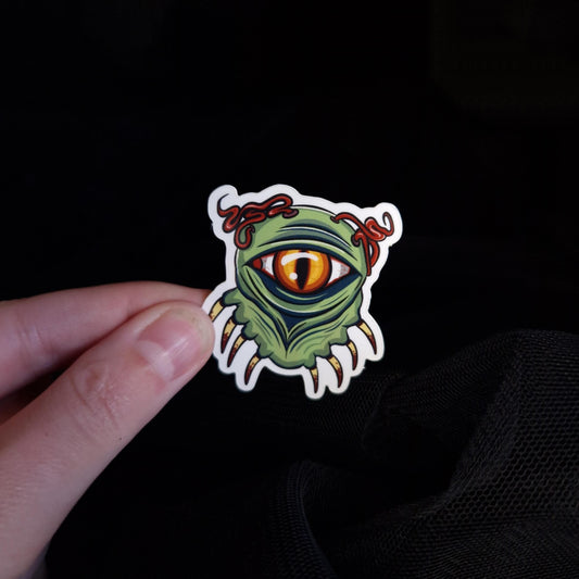 Zombie eye green skin sticker with maggots and teeth 